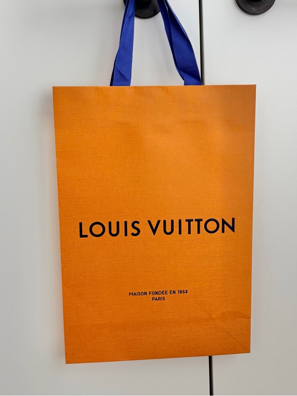 Louis Vuitton Orange Bag with Blue Handles